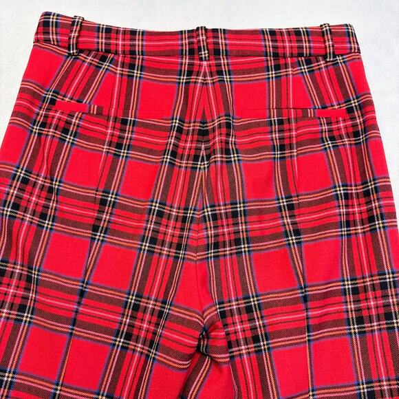 J. Crew High Rise Cameron Red Tartan Plaid Wool Pants Women's Size 4T TALL - Picture 5 of 12
